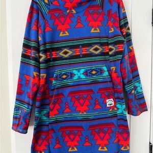 Mountain Jibe XXL fleece dress with hood and thumb holes on sleeves.